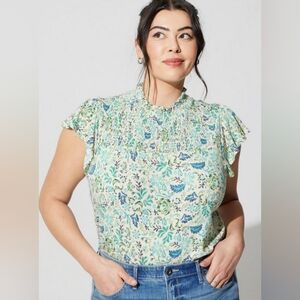 Torrid Cotton Shirt Floral Top Size 2x 18/20 teal blue green turquoise
